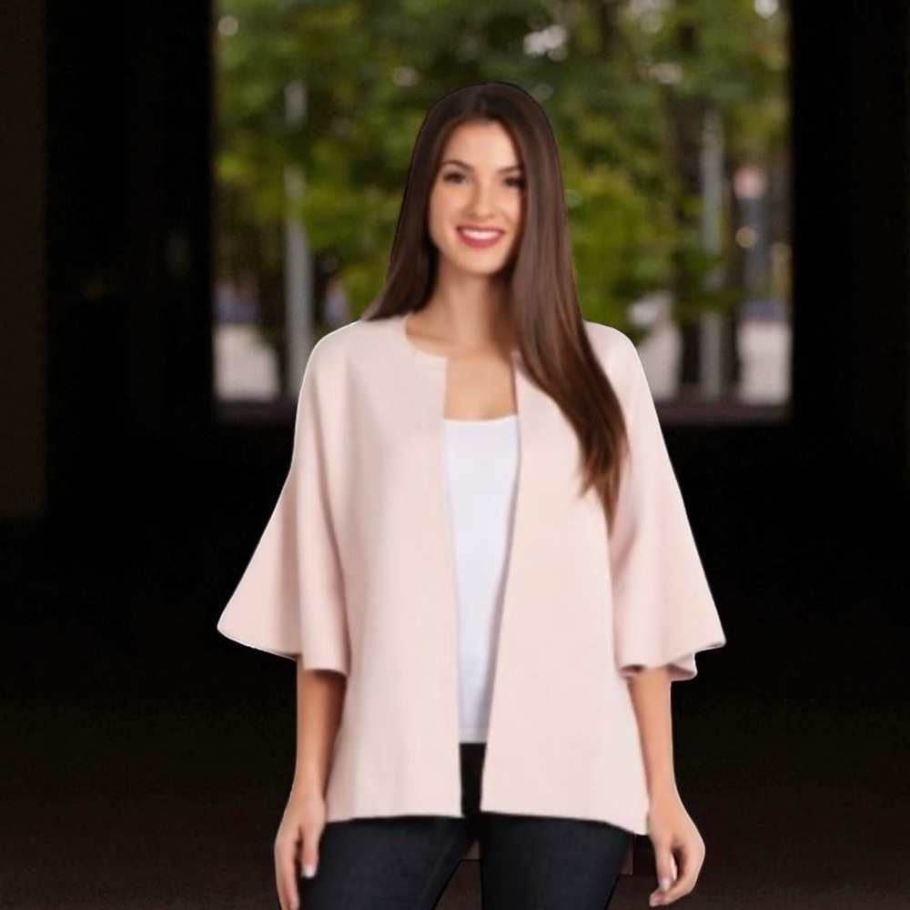 BLVD Open Front Bell Sleeve Knit Cardigan Sweater in Pale Pink – Size S/M